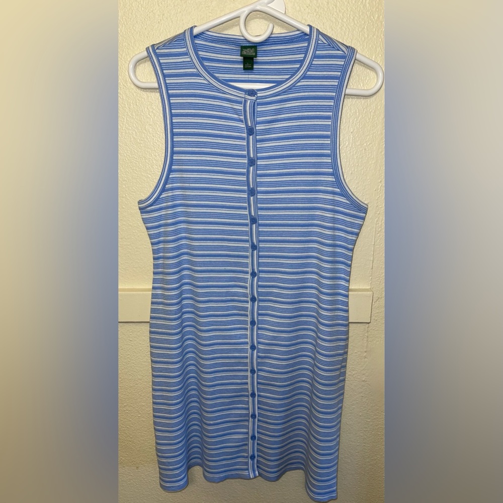Blue and White Striped Sleeveless Dress